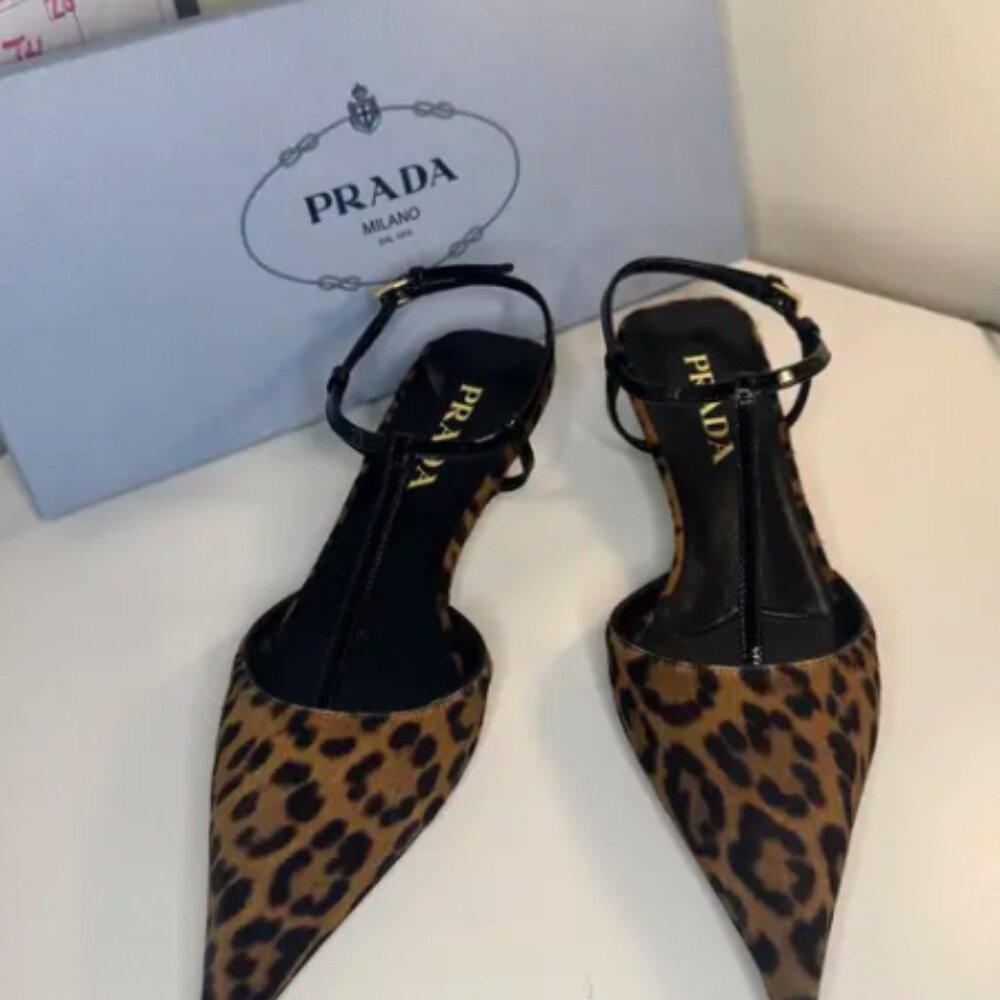 Prada Leopard Print T-Strap Ballerina Pumps - Picture 5 of 6